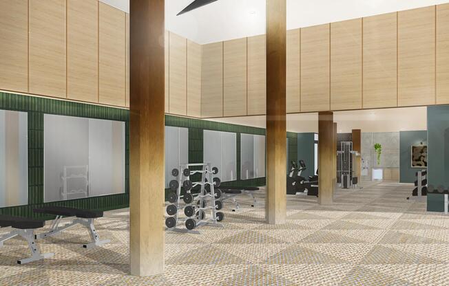 A thoughtfully designed fitness studio with strength training zones and a clean, energizing layout.