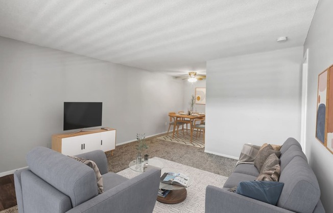 a living room with two couches and a tv