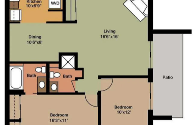 2 beds, 2 baths, 1,107 sqft, $2,250, Unit 2019A-102A