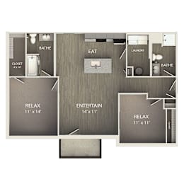 2 beds, 2 baths, 1,032 sqft, $1,560