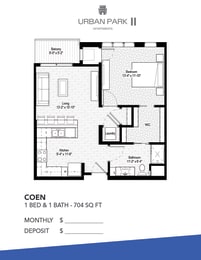 1 bed, 1 bath, 704 sqft, $1,675