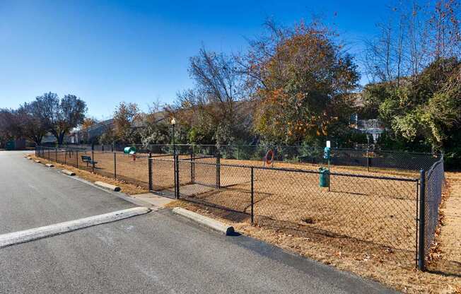 A road with a fence and trees on the side.
