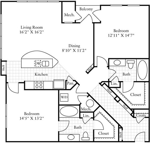 2 beds, 2 baths, 1,386 sqft, $2,347, Unit 4077