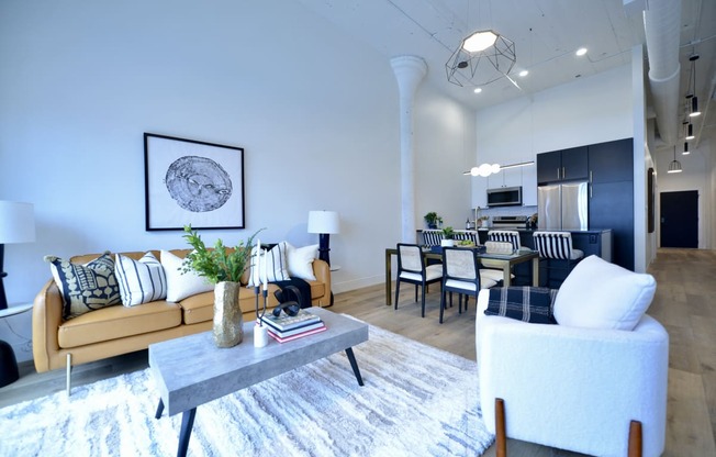 a living room with a couch and a table