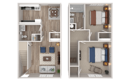 Two Bedroom Floor Plan at Waverly Manor Townhomes, Norcross, GA