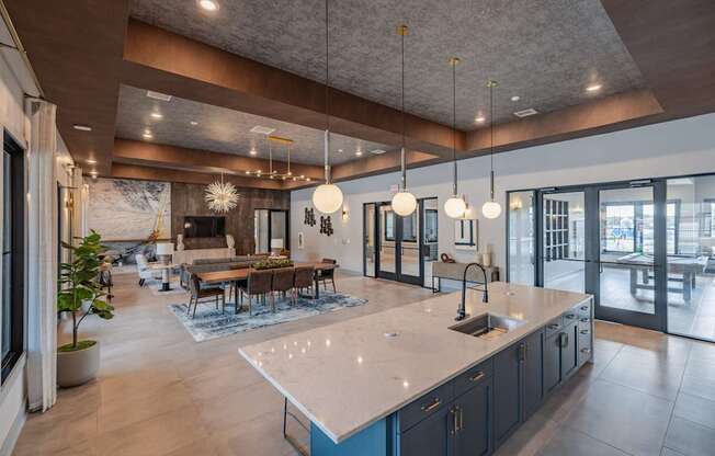 Clubhouse Kitchen at Evolve at Parkway Apartment Homes, Concord, NC 28027