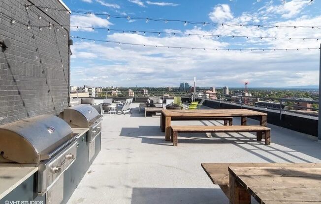 BBQ grills on the rooftop deck at Archer Tower in Denver, CO