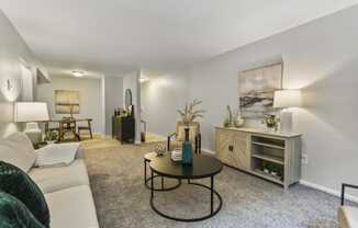 a living room with a couch and a coffee table