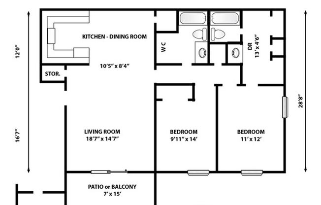 2 beds, 2 baths, 1,130 sqft, $1,325, Unit CPO3