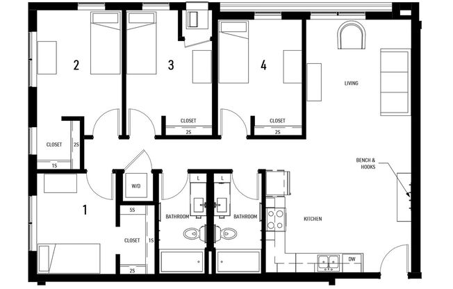 4 beds, 2 baths, 1,197 sqft, $3,272, Unit 310