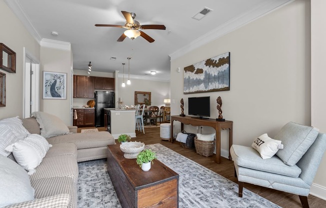 living room at The Arbors at East Village, Clayton, NC, 27527