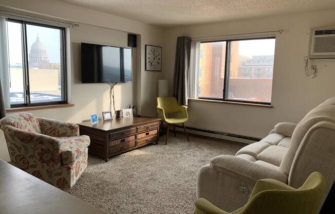 1 bedroom corner apartment living room