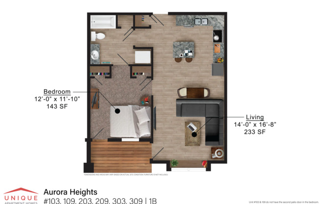 1 bed, 1 bath, 705 sqft, $1,015, Unit 109