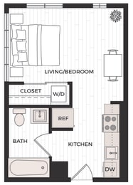 Studio, 1 bath, 383 sqft, $1,230