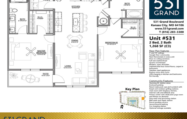2 beds, 2 baths, 1,268 sqft, $2,824, Unit 531
