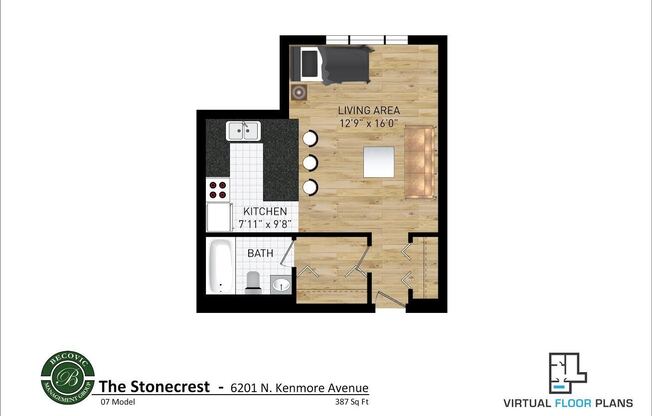 Studio, 1 bath, 369 sqft, $1,495, Unit 407