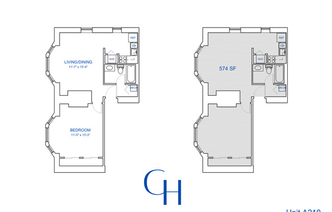 1 bed, 1 bath, 574 sqft, $1,789, Unit A-210
