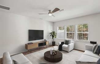 a living room with a couch and a coffee table