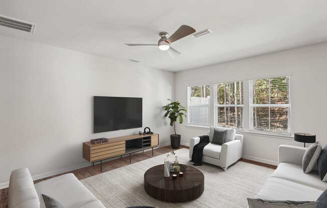 a living room with a couch and a coffee table