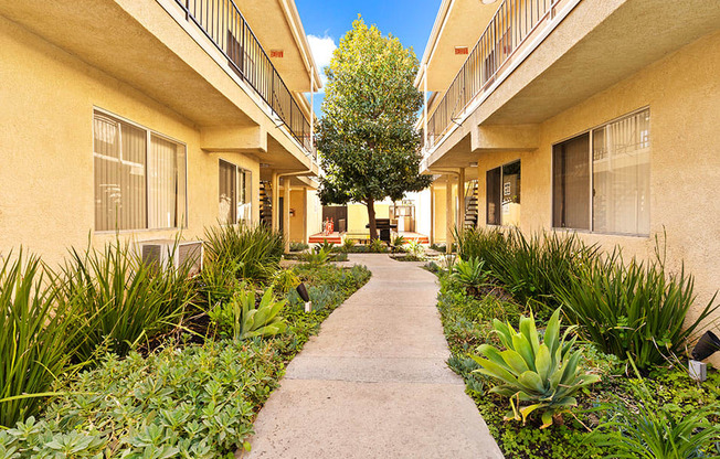 Drought resistant landscaping and barbeques in each courtyard.