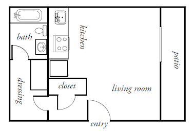 studio floor plan at julieann apartments in portland, oregon