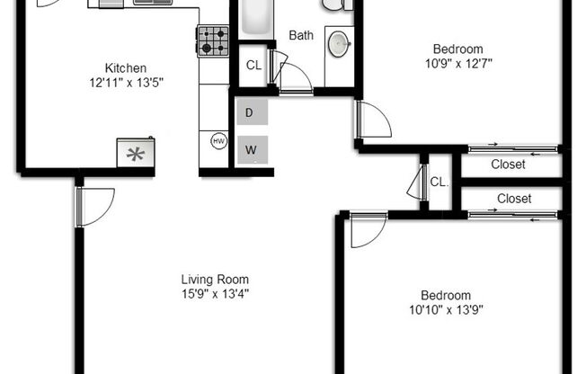 2 beds, 1 bath, 903 sqft, $1,290, Unit K-10