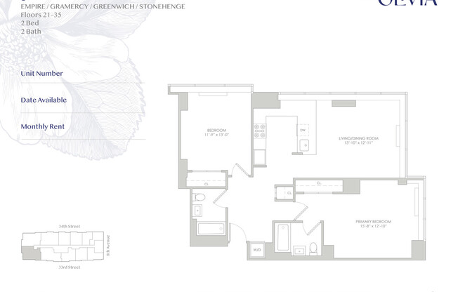 2 beds, 2 baths, 1,040 sqft, $7,425, Unit 21J