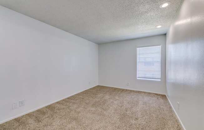 an empty room with carpet and a window