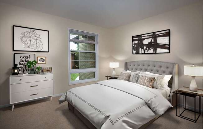 an example of a bedroom with a bed and a dresser