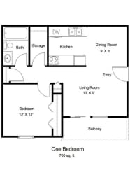 1 bed, 1 bath, 700 sqft, $852