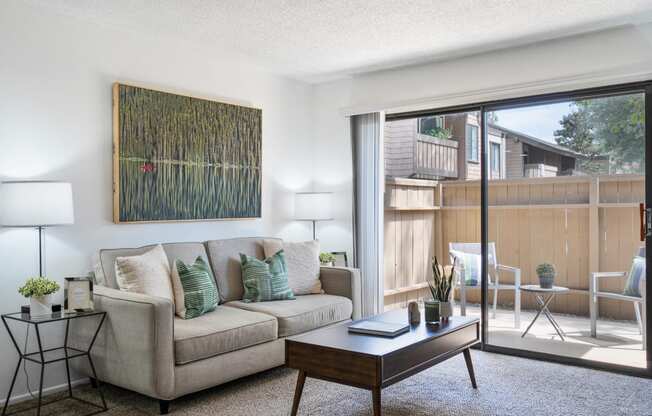 a living room with a couch and a coffee table