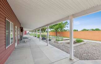 the preserve at ballantyne commons spacious covered patio with views of the community garden