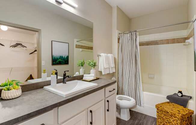 a bathroom with a sink and a toilet and a shower at Summerwind, Texas, 77584
