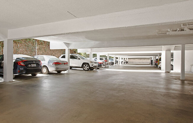 Large covered parking lot at National Apartments.