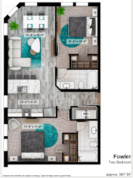2 beds, 2 baths, 967 sqft, $1,567