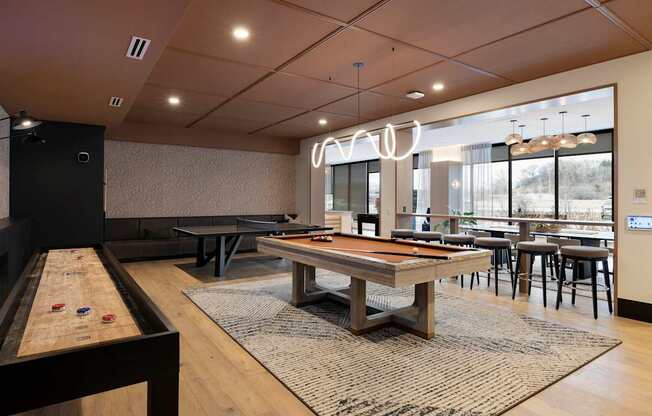 Pool table and shuffle board at The Mera, Minnesota
