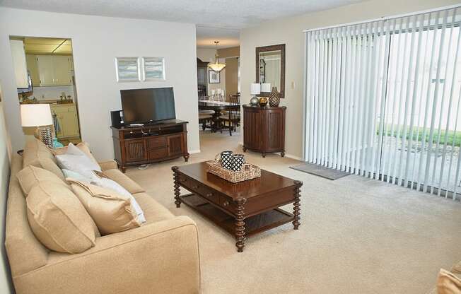 Classic Series Living Room at Somerset Lakes with Patio Access