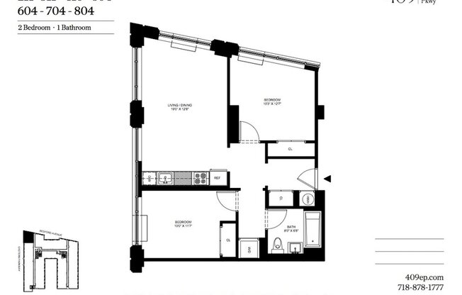 2 beds, 1 bath, 872 sqft, $5,700, Unit 410