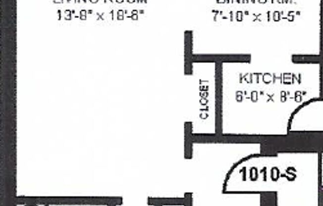 Studio, 1 bath, 495 sqft, $1,395, Unit 1010-1S