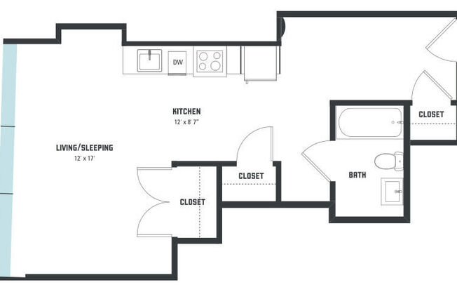 Studio, 1 bath, 520 sqft, $1,104