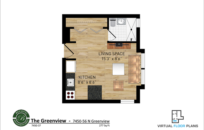 Studio, 1 bath, 250 sqft, $1,250, Unit 7450-37