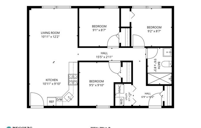 3 beds, 1 bath, 609 sqft, $2,350, Unit 1556-1L