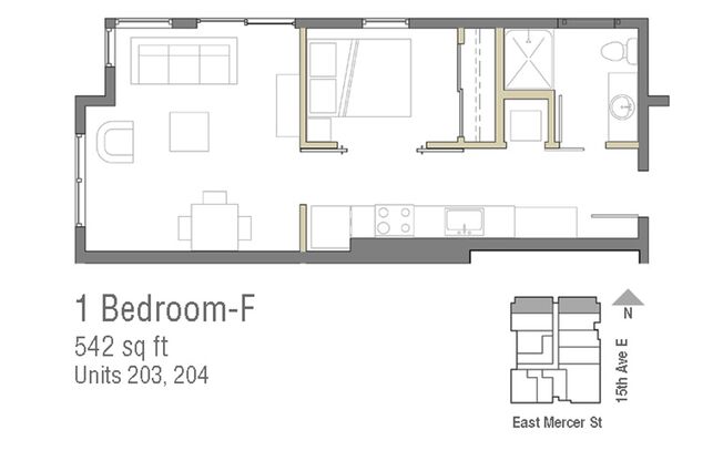 1 bed, 1 bath, 537 sqft, $1,950, Unit 202