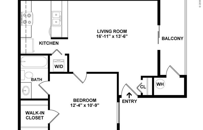 1 bed, 1 bath, 585 sqft, $1,239