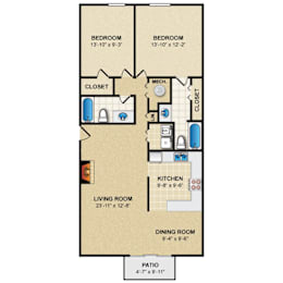 2 beds, 2 baths, 1,104 sqft, $1,323