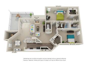 2 beds, 2 baths, 1,084 sqft, $1,595