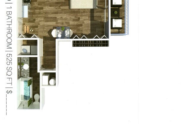 Studio, 1 bath, 525 sqft, $935
