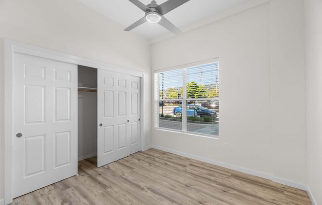a room with a large window