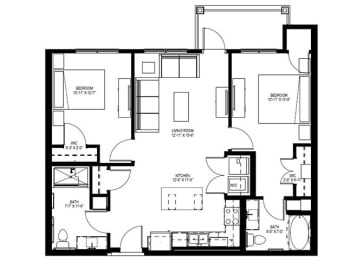 2 beds, 2 baths, 1,050 sqft, $1,691