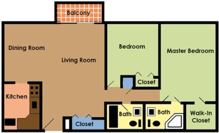 2 beds, 2 baths, 950 sqft, $850